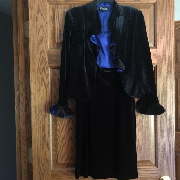K Petite Collection Black Velvet and Purple SatinHoliday Dress w/Jacket -size 6P - Picture 1 of 9